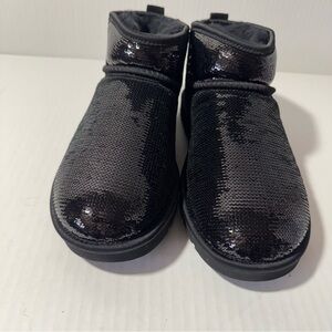 UGG Black Winter Boots Sparkly Slip-On Ankle